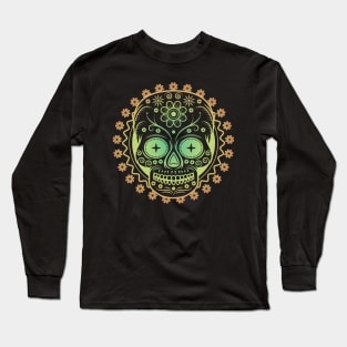 Geometric Sugar Skull Tattoo Graphic Long Sleeve T-Shirt